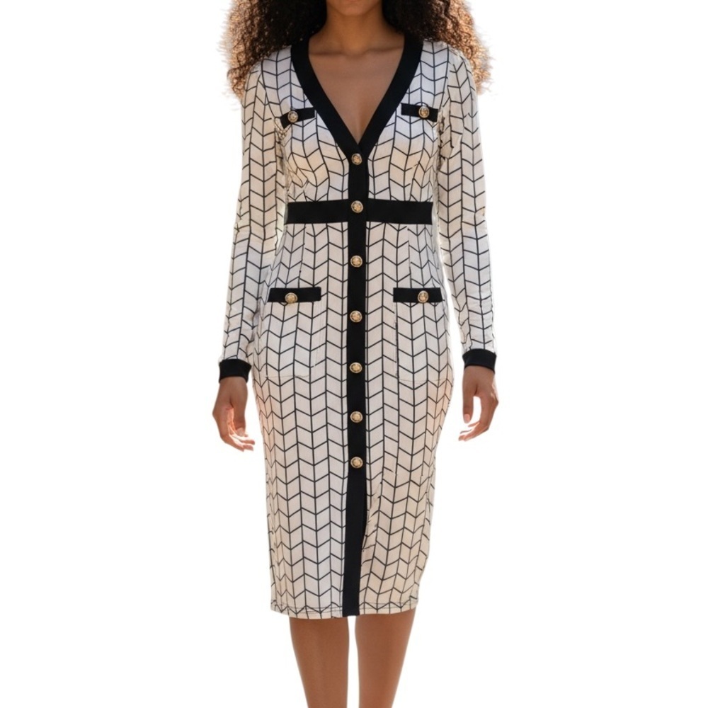 Chic Black and White Patterned Dress
